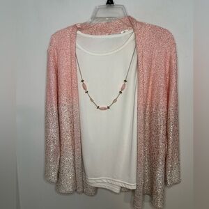 Alfred Dunner Pink 2 Piece Shimmer top with necklace